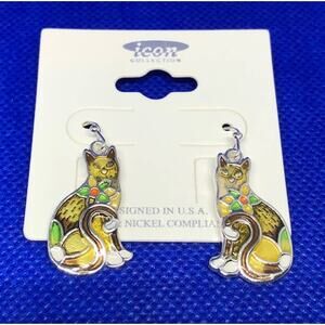Icon Collection Cloisonne Enamel‎ Cat Earrings Fishhook French Hook